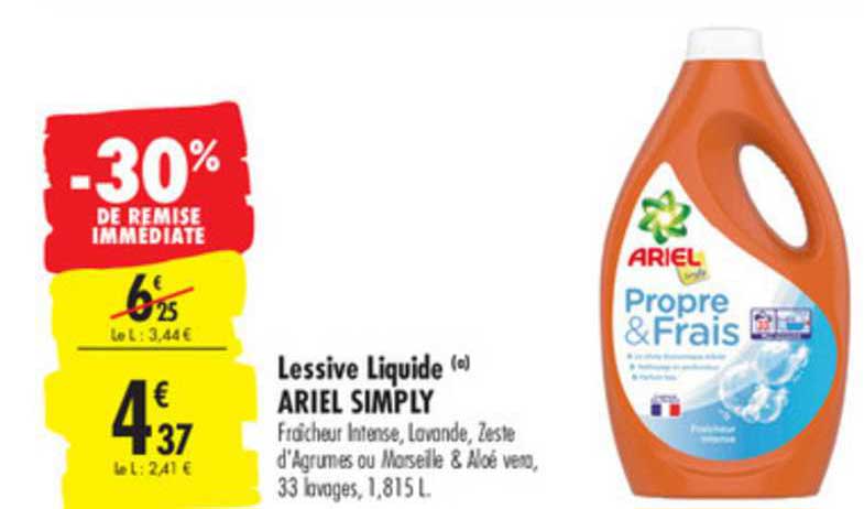 lessive liquide propre & frais ariel simply -30% de remise immédiate