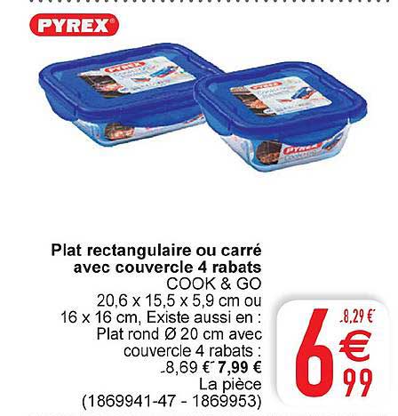 plat triangulaire ou carré avec couvercle 4 rabats cook & go pyrex