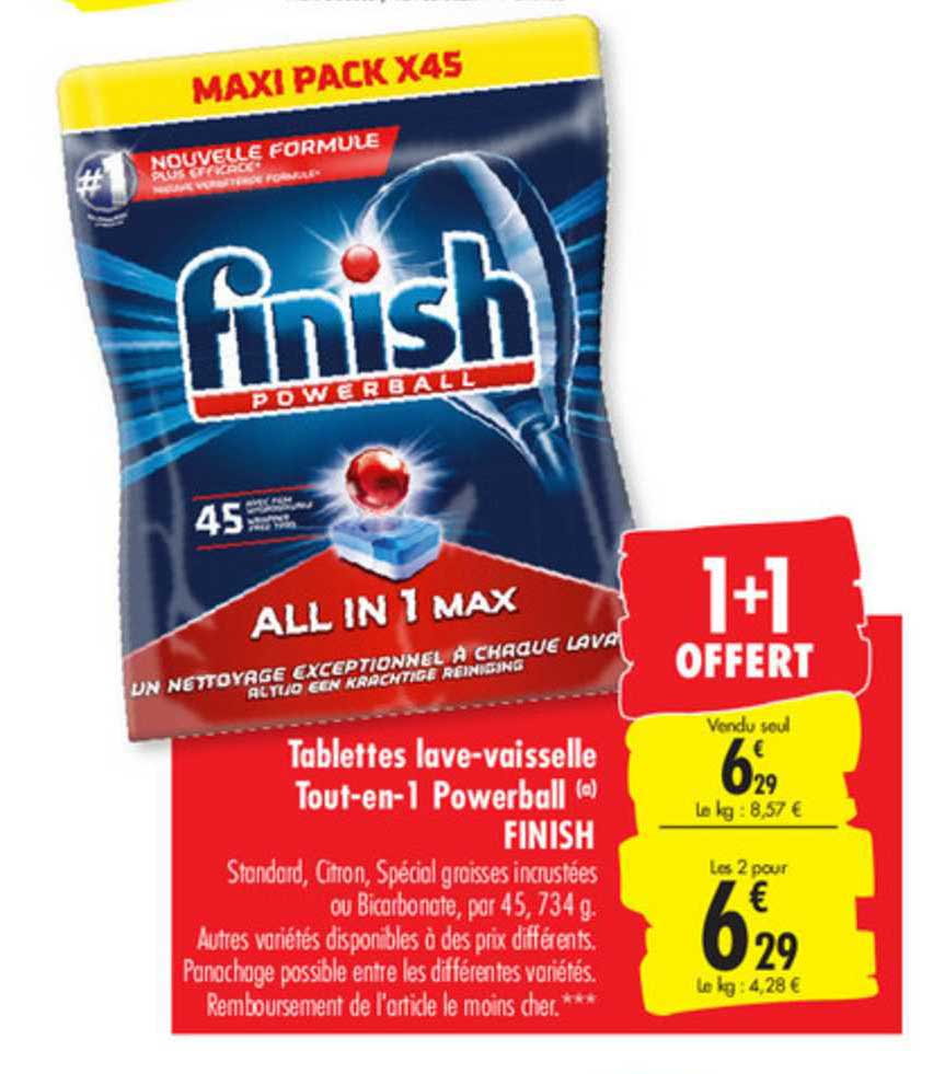 tablettes lave vaisselle tout en 1 finish powerball 1+1 offert