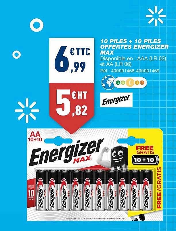 10 piles + 10 piles offertes energizer max