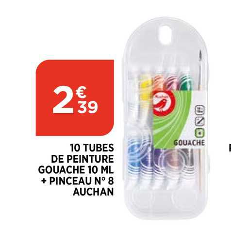 10 tubes de peinture gouache 10 ml + pinceaux n°8 auchan