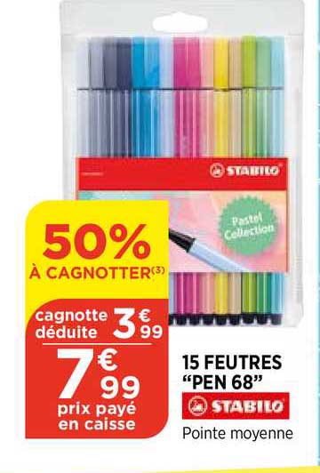 15 feutres "pen 68" stabilo