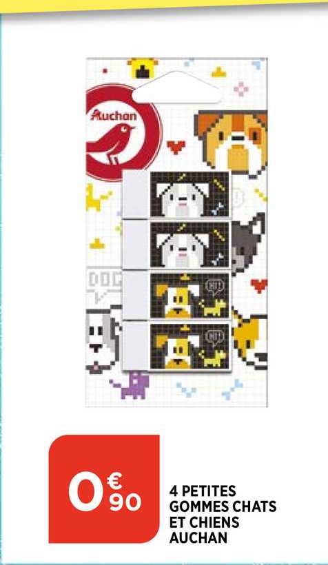 4 petites gommes chats et chiens auchan