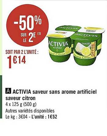 activia saveur sans arome artificiel saveur citron