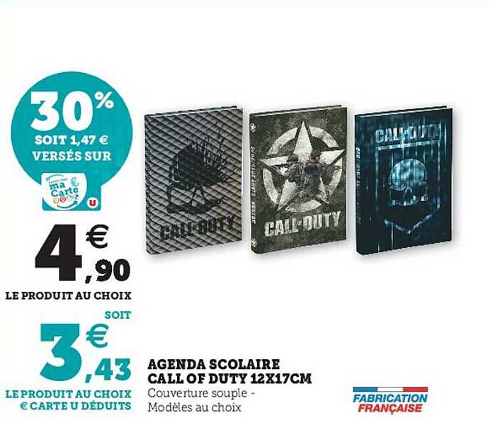 agenda scolaire call of duty 12 x 17 cm