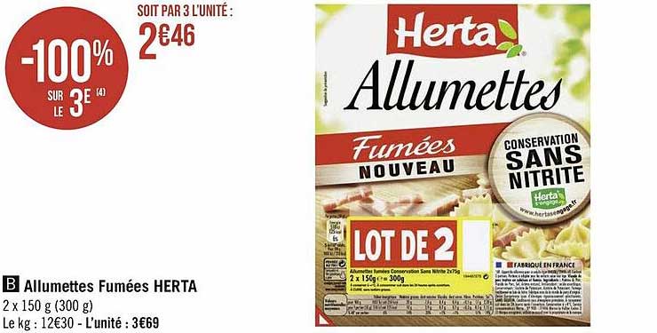 Allumettes Fumées Herta -100% Sur Le 3e