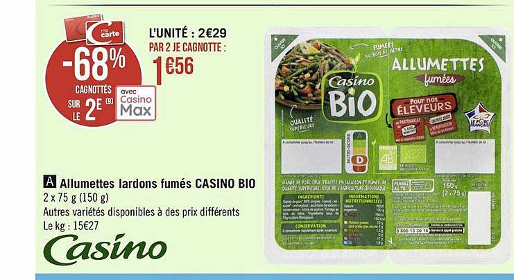 Allumettes Lardons Fumés Casino Bio