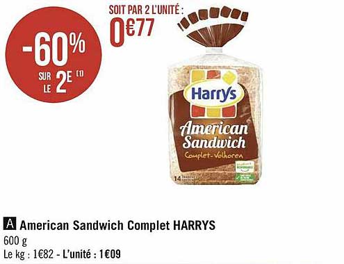 american sandwich complet harrys -60% sur le 2e