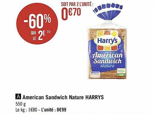 american sandwich nature harrys -60% sur le 2e