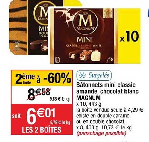 Bâtonnets Mini Classic Amande, Chocolat Blanc Magnum