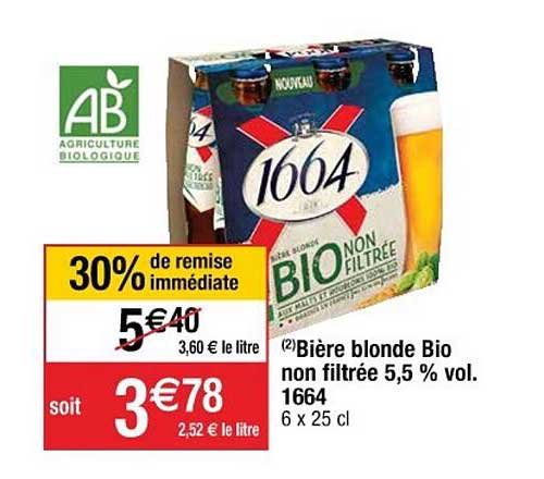 bière blonde bio non filtrée 5,5% vol. 1664