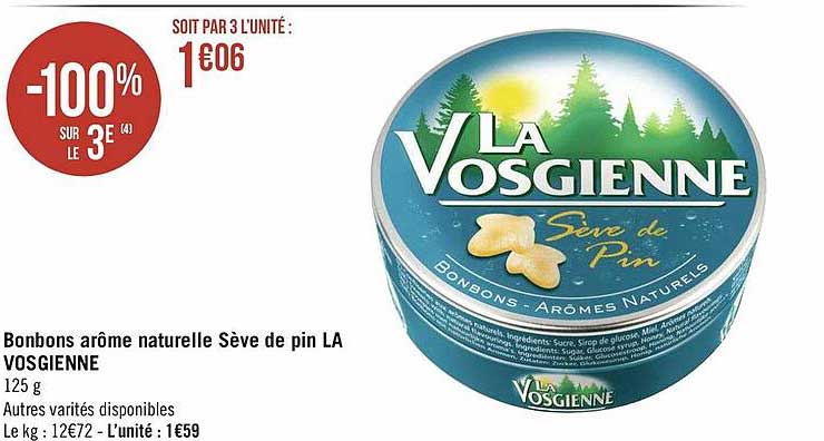 bonbons arôme naturelle sève de pin la vosgienne -100% sur le 3e