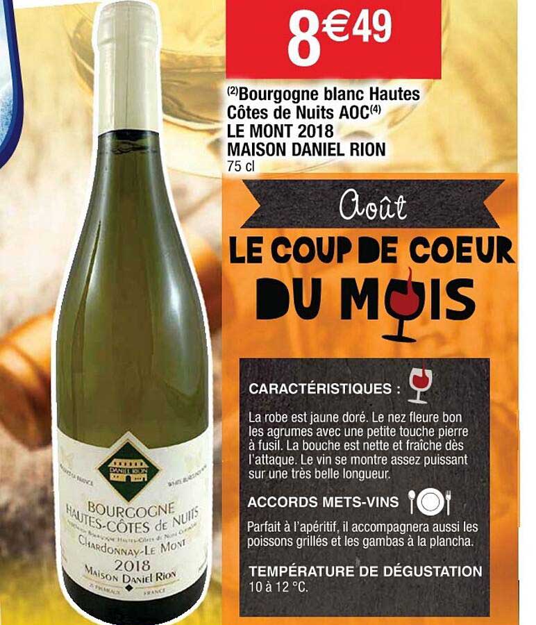 bourgogne blanc hautes côtes de nuits aoc le mont 2018 maison daniel rion