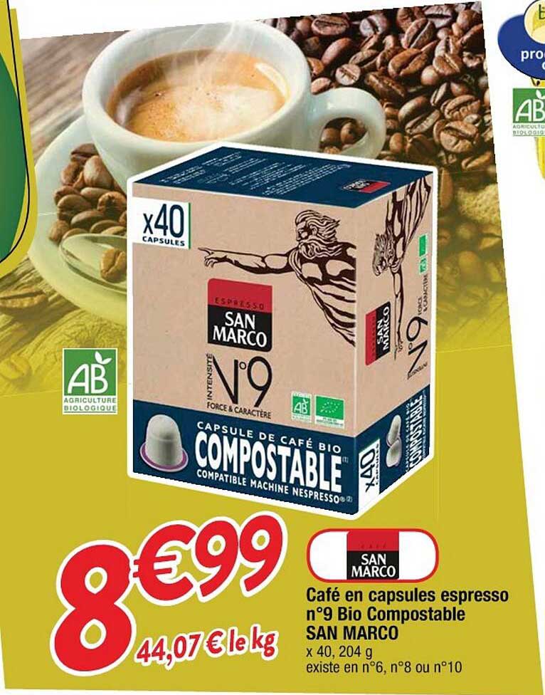 café en capsules espresso n°9 bio compostable san marco