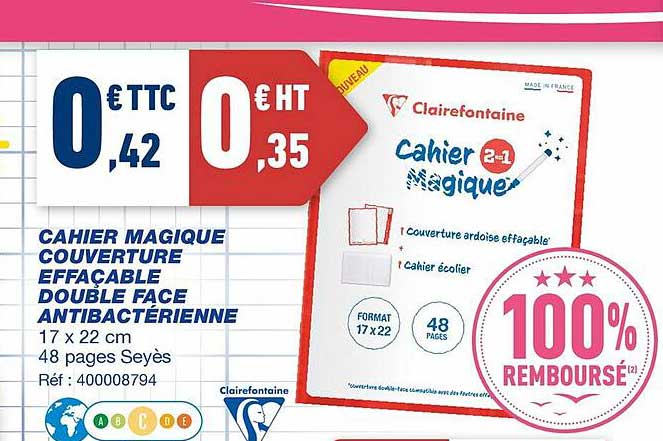 cahier magique couverture effaçable double face antibactérienne