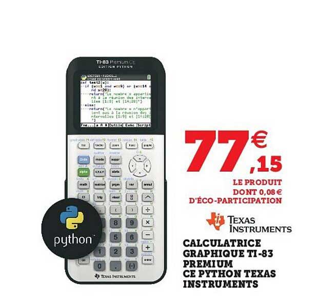 calculatrice graphique ti-83 premium ce python texas instruments