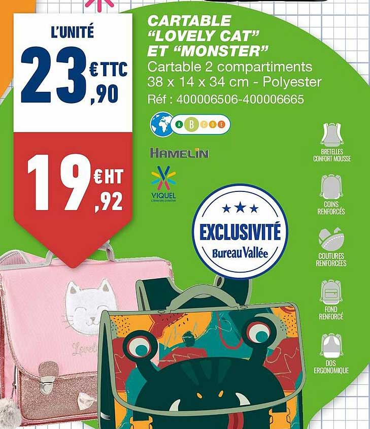 cartable "lovely cat" et "monster"