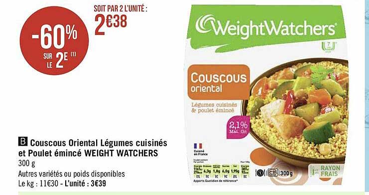 couscous oriental légumes cuisinés et poulet émincé weight watchers -60% sur le 2e