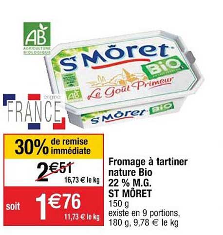 fromage à tartiner nature bio 22% m.g. st môret