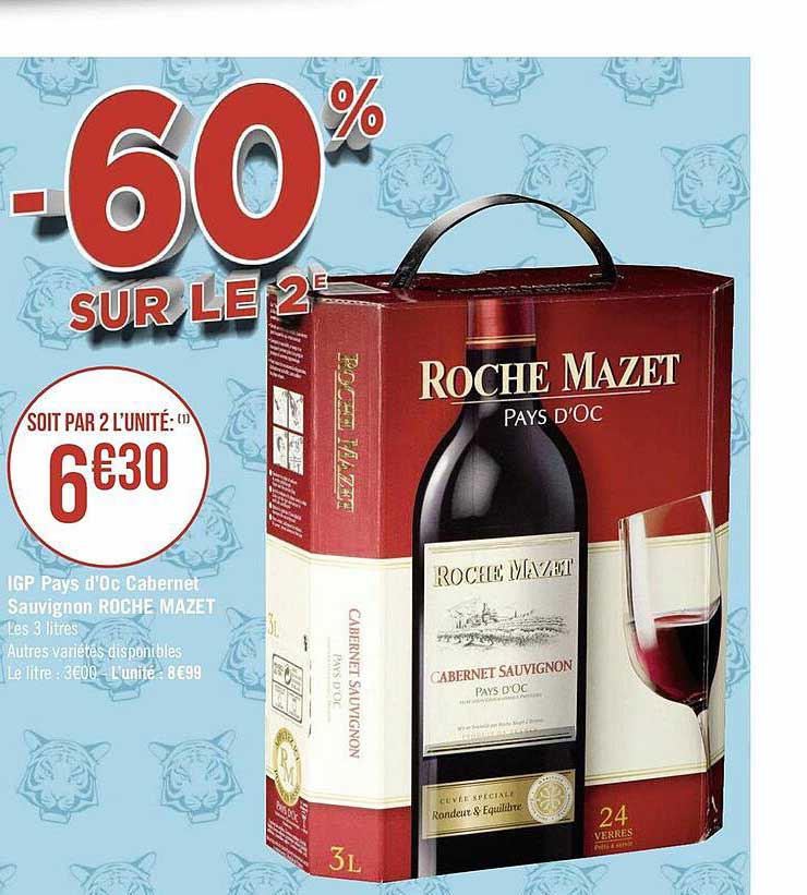 igp pays d'oc cabernet sauvignon roche mazet -60% sur le 2e