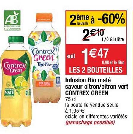 infusion bio maté saveur citron-citron vert contrex green