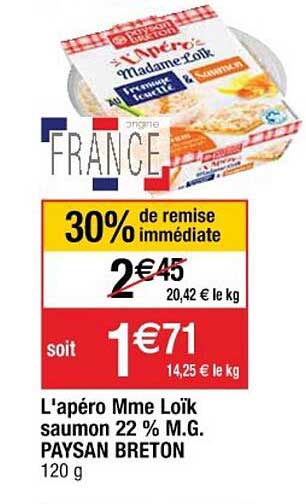 l'apéro mme loïk saumon 22% m.g. paysan breton