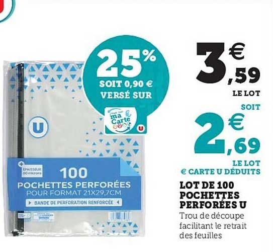 Lot De 100 Pochettes Perforées U