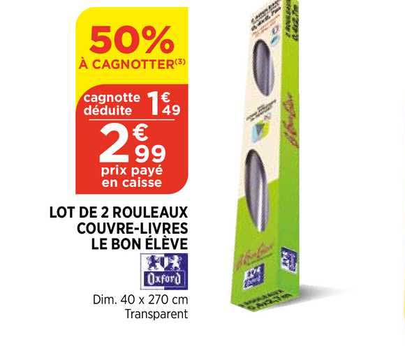 lot de 2 rouleaux couvre-livres le bon élèves oxford