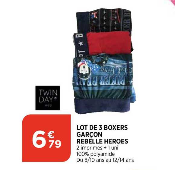 lot de 3 boxers garçon rebelle heroes