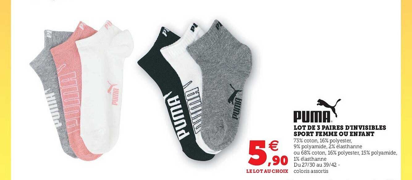 lot de 3 paires d'invisibles sport femme ou enfant puma