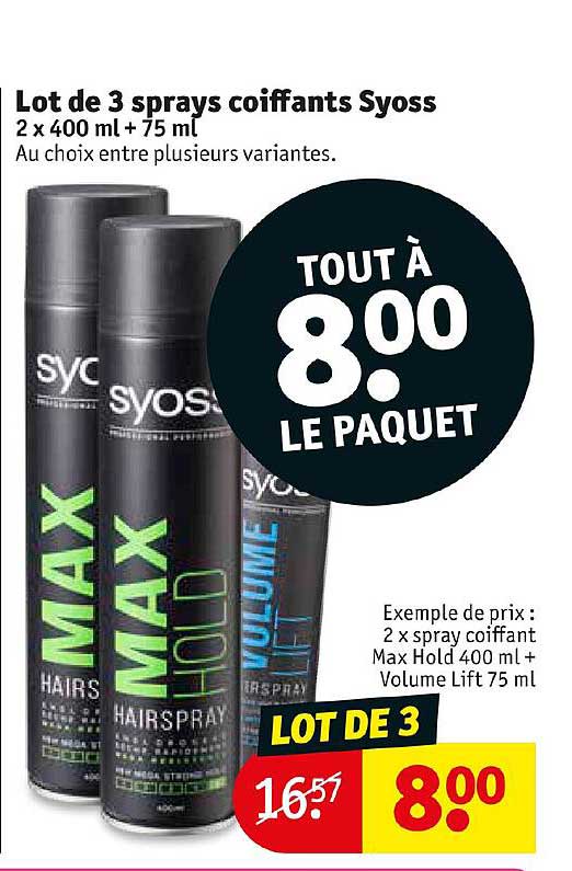 lot de 3 sprays coiffants syoss