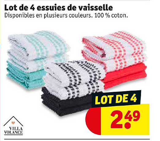 lot de 4 essuies de vaisselle villa volance