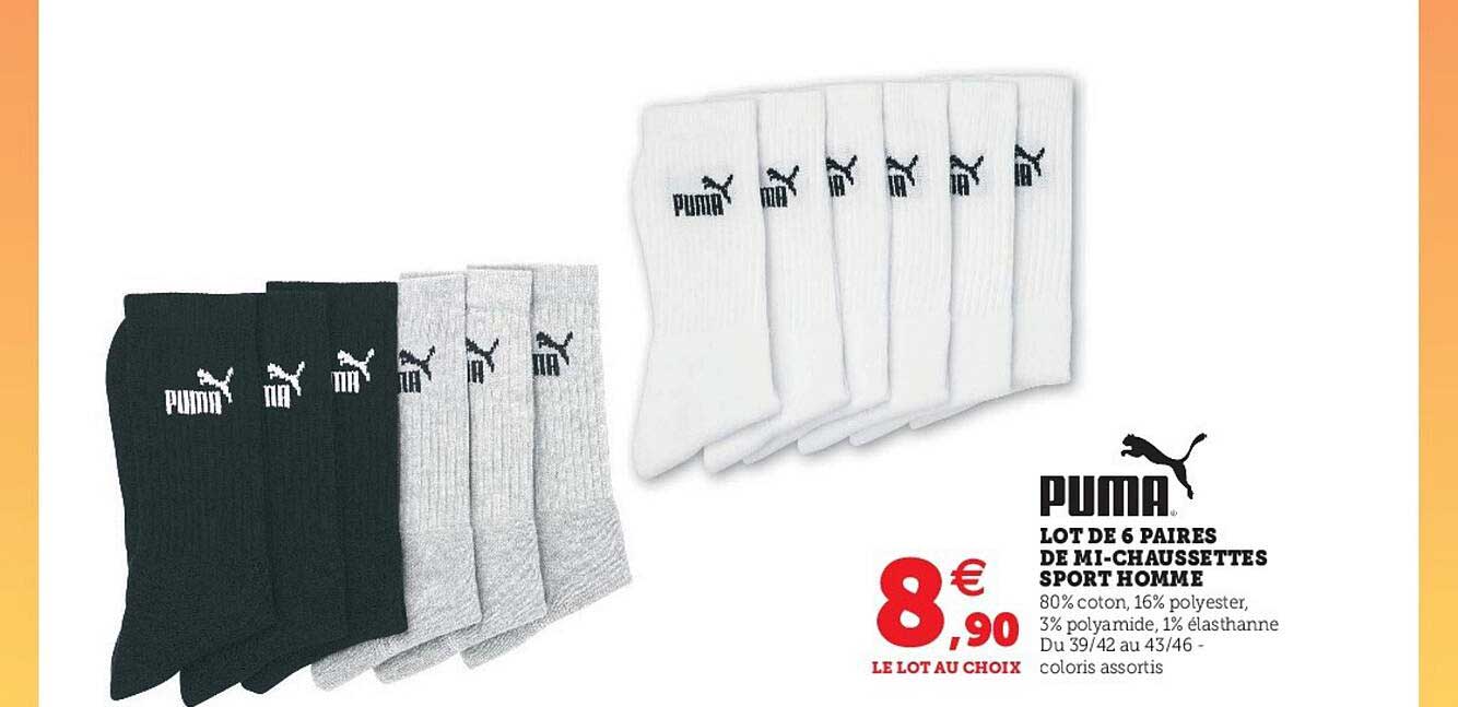 lot de 6 paires de mi-chaussettes sport homme puma