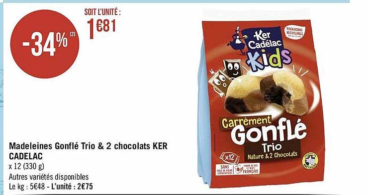 madeleines gonflé trio & 2 chocolats ker cadelac