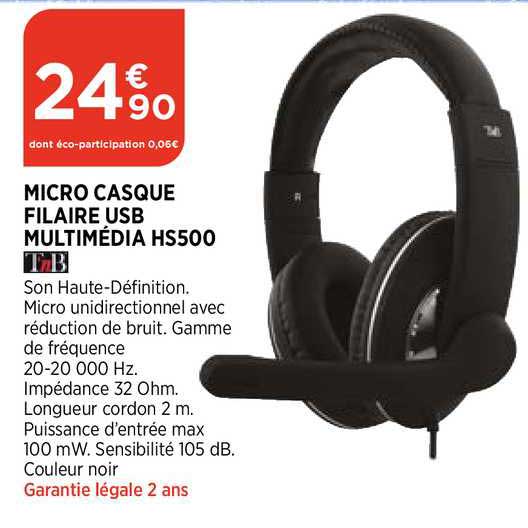 Micro Casque Filaire Usb Multimédia Hs500 Tnb