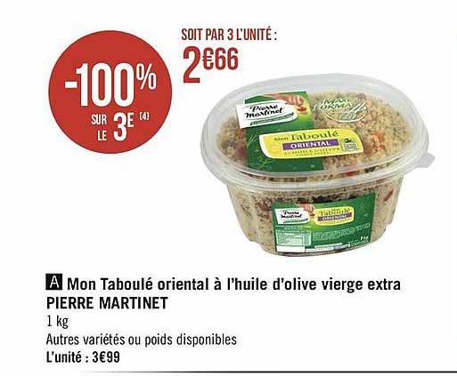 mon taboulé oriental à l'huile d'olive vierge extra pierre martinet -100% sur le 3e