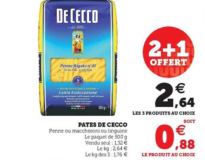 pates de cecco 2+1 offert