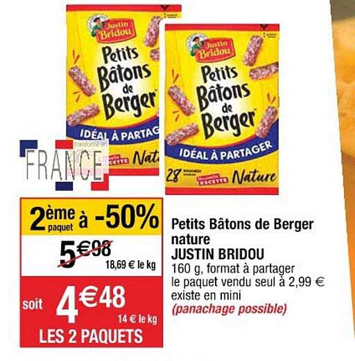 petits bâtons de berger nature justin bridou