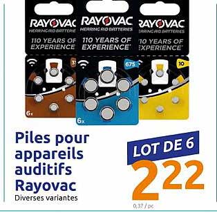 piles pour appareil auditifs rayovac