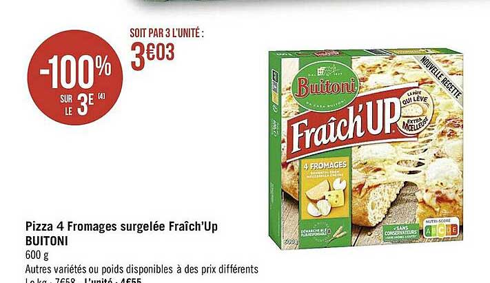 pizza 4 fromages surgelée fraîch'up buitoni