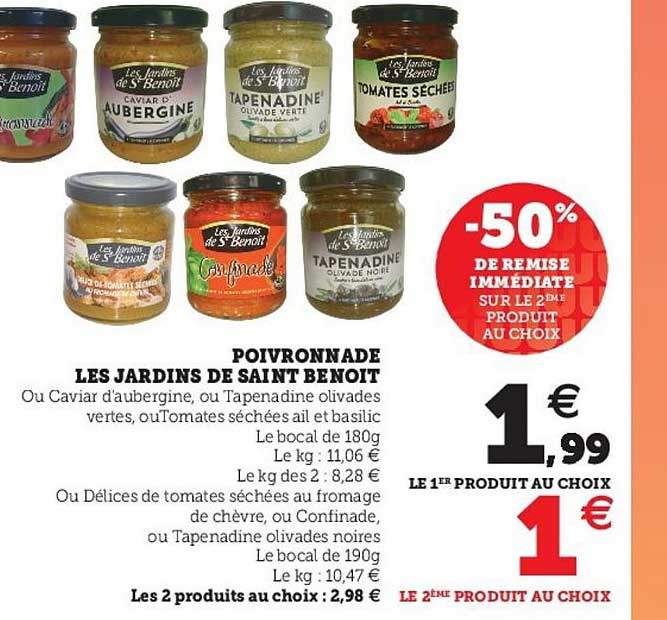 poivronnade les jardins de saint benoit -50% de remise immédiate sur le 2ème produit au choix