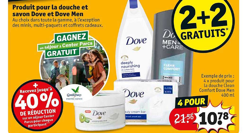 produit pour la douche et savon dove et dove men 2+2 gratuits