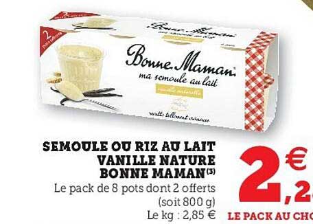 semoule ou riz au lait vanille nature bonne maman