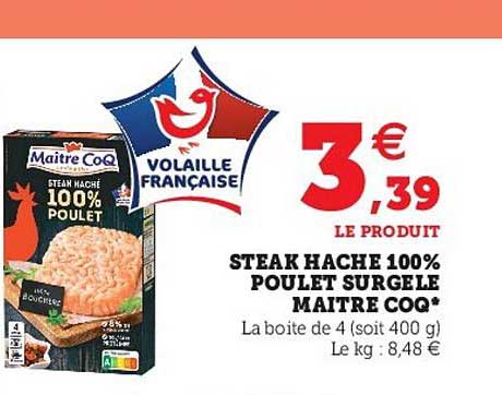 steak hache 100% poulet surgelé maître coq