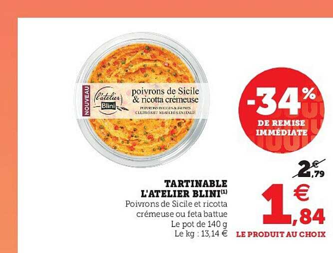 tartinable l'atelier blini -34% de remise immédiate