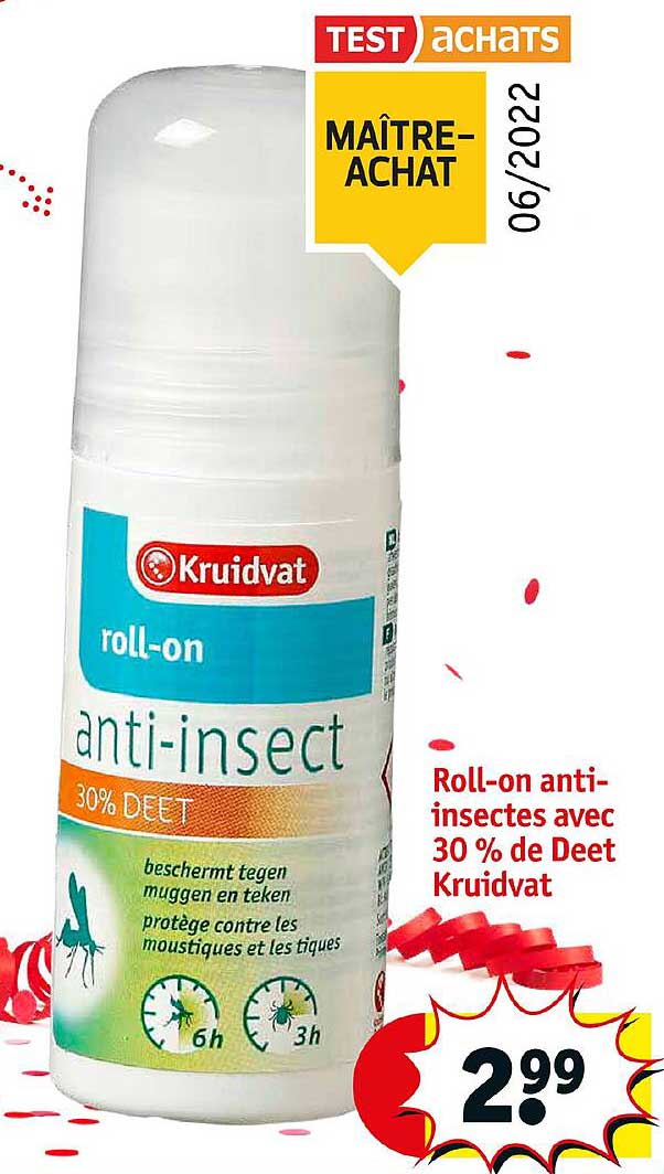 roll-on anti-insectes avec 30% de deet kruidvat