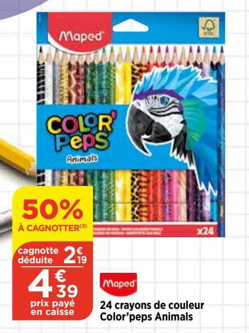 24 Crayons De Couleur Color'peps Animals Maped