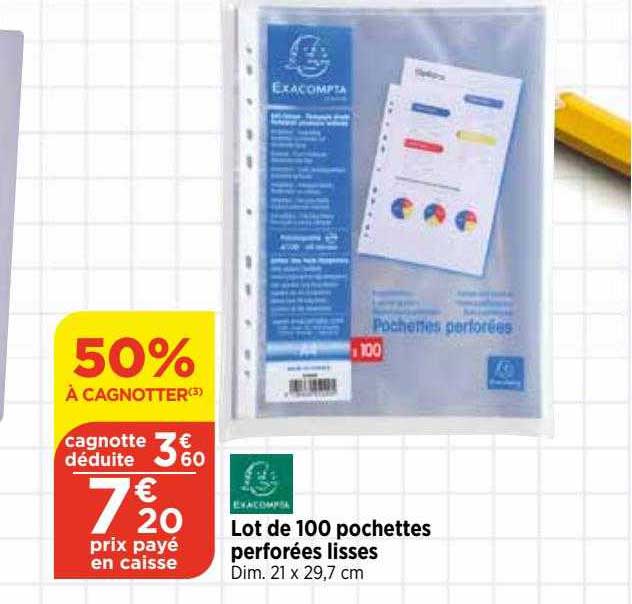 Lot De 100 Pochettes Perforées Lisses Exacompta