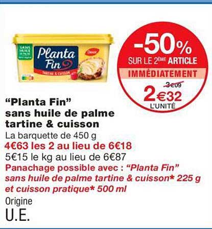 "planta Fin" Sans Huile De Palme Tartine & Cuisson