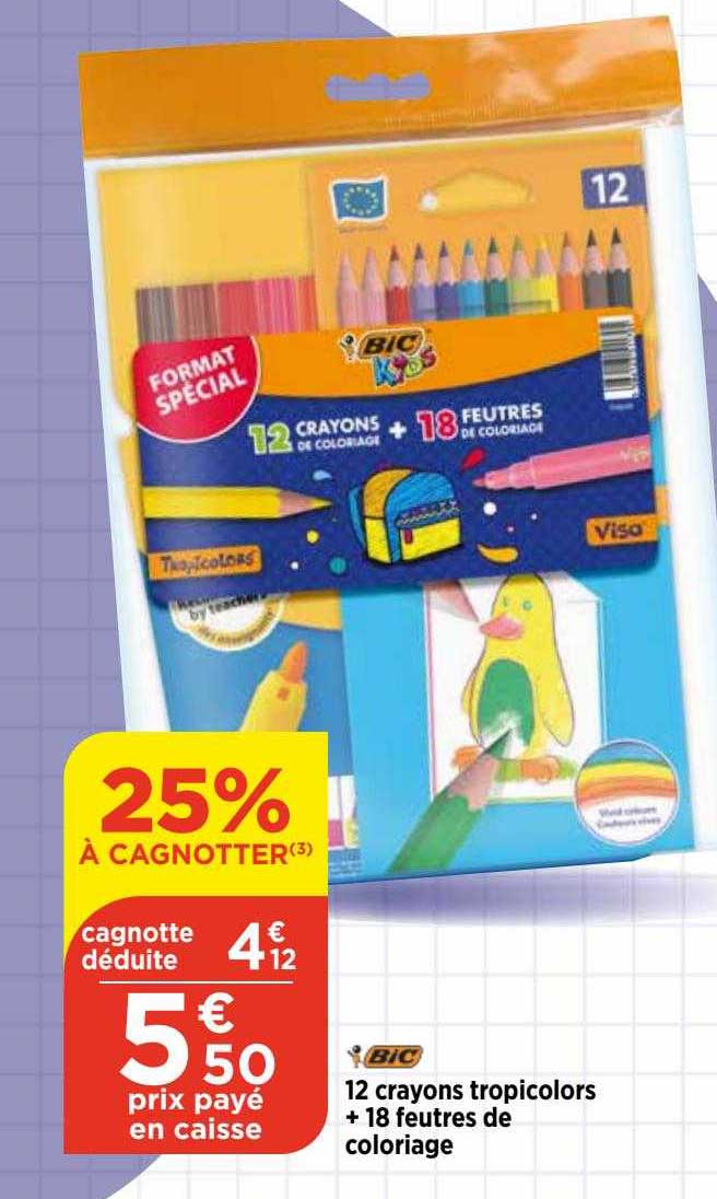 12 Crayons Tropicolors + 18 Feutres De Coloriage Bic